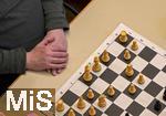 07.03.2023, Das 38. Internationale ChessOrg-Schachfestival in Bad Wörishofen (Bayern). Die Elite der Schach-Szene aus fast der ganzen Welt kämpft an den Tischen im Kurhaus um Weltranglistenpunkte und Preisgelder. Die Schachfiguren stehen auf dem Schachbrett bereit.  