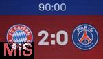 08.03.2023, Fussball UEFA Champions League 2022/2023: Achtelfinale Rückspiel, FC Bayern München - Paris St. Germain, in der Allianz-Arena München. 2:0 Endstand nach 90 Minuten auf der Anzeigentafel