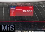 13.05.2023, Fussball 1. Bundesliga 2022/2023, 32.Spieltag, FC Bayern München - Schalke 04, in der Allianz-Arena München.  Zuschauerzahl 75.000 steht auf der Anzeigetafel.