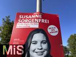 11.09.2023,  Die Landtagswahlen 2023 in Bayern am 8.Oktober werfen ihre Schatten voraus,  Wahlplakate säumen die Strassen in Mindelheim im Unterallgäu, hier Plakat der SPD mit Susanne Sorgenfrei.