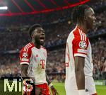 20.09.2023,  Fussball UEFA Championsleague 2023/2024: 1.Spieltag Vorrunde,  FC Bayern Mnchen - Manchester United, in der Allianz-Arena Mnchen. Alphonso Davies (FC Bayern Mnchen) jubelt mit Mathys Tel (Bayern Mnchen) 

