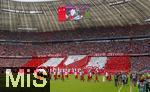23.09.2023, Fussball 1. Bundesliga 2023/2024, 5.Spieltag, FC Bayern München - VfL Bochum, in der Allianz-Arena München. Die Mannschaften laufen ein, in der Südkurve gibt es eine Chroeografie: Ois Guade Red Army Südkurve 73. 
