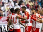 23.09.2023, Fussball 1. Bundesliga 2023/2024, 5.Spieltag, FC Bayern Mnchen - VfL Bochum, in der Allianz-Arena Mnchen. Torjubel von links:  Alphonso Davies (FC Bayern Mnchen), Kingsley Coman (FC Bayern Mnchen), Eric Maxim Choupo-Moting (FC Bayern Mnchen), Noussair Mazraoui (FC Bayern Mnchen), Leroy Sane (Bayern Mnchen), Joshua Kimmich (FC Bayern Mnchen) 

