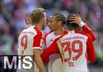 23.09.2023, Fussball 1. Bundesliga 2023/2024, 5.Spieltag, FC Bayern Mnchen - VfL Bochum, in der Allianz-Arena Mnchen. Torjubel v.li: Harry Kane (FC Bayern Mnchen), Leroy Sane (Bayern Mnchen), Mathys Tel (Bayern Mnchen) 

