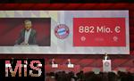 12.11.2023, Fussball 1. Bundesliga 2023/2024,  FC Bayern München, Jahreshauptversammlung 2023 im AUDI-Dome München.   Präsident Herbert Hainer (FC Bayern) präsentiert den Umsatzrekord von 882 Millionen Euro     