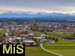16.11.2023,  Bad Wörishofen, klare Luft im Herbst, Luftbild mit der Alpenkette im Hintergrund, unten im Vordergrund das Gewerbegebiet.