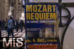 20.11.2023, Hauptstadt Wien (Österreich) erstrahlt im vorweihnachtlichem Glanz, Plakat weist auf Mozart-Konzerte im Stephansdom hin.