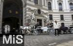 21.11.2023, Österreich, die Hauptstadt Wien. Ein Fiaker fährt Touristen durch die malerische Altstadt durch ein Tor. 
