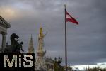 21.11.2023, sterreich, die Hauptstadt Wien. Impressionen vom sterreichischen Regierungsgebude, dem Parlament,  Pallas-Athene-Brunnen, mitte: Rathaus im Hintergrund.