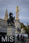 21.11.2023, sterreich, die Hauptstadt Wien. Impressionen vom sterreichischen Regierungsgebude, dem Parlament,  re, Pallas-Athene-Brunnen, li: Rathaus im Hintergrund.