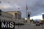 21.11.2023, sterreich, die Hauptstadt Wien. Impressionen vom sterreichischen Regierungsgebude, dem Parlament. Die sterreichische Nationalflagge mit dem Bundesadler weht im Wind.