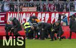 03.02.2024, Fussball 1. Bundesliga 2023/2024, 20.Spieltag, FC Bayern Mnchen - Borussia Mnchengladbach, in der Allianz-Arena Mnchen.  Nach Fanprotesten mit werfen von Gegenstnden mssen zahlreiche Ordner alles in kurzer zeit auf dem Platz einsammeln.


