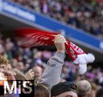 03.02.2024, Fussball 1. Bundesliga 2023/2024, 20.Spieltag, FC Bayern Mnchen - Borussia Mnchengladbach, in der Allianz-Arena Mnchen.  Bayernfans schwenken ihre Fanschals.


