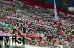 10.05.2024, Fussball 1. Bundesliga 2023/2024, 33.Spieltag, FC Augsburg - VfB Stuttgart, in der WWK-Arena Augsburg, Die Augsburger Fans feiern mit Schals


