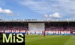 18.05.2024, Fussball 1. Bundesliga 2023/2024, 34.Spieltag, 1.FC Heidenheim - 1.FC Kln, in der Voith-Arena (Heidenheim).  ROT BLAU AUF EWIG VOR SCHWARZ WEISS, Plakat der Heidenheimer Fans gegen den Rivalen SSV ULM, mit der ewigen Tabelle der Bundesliga



