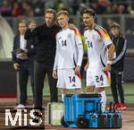 03.06.2024, Fussball Nationalteams Freundschaftsspiele 2024, Lnderspiel, Deutschland - Ukraine, im Max-Morlock-Stadion (Nrnberg).  v.li: Trainer Julian Nagelsmann (Deutschland) mit Maximilian Beier (Deutschland) und Robin Koch (Deutschland) 