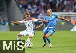 03.06.2024, Fussball, Lnderspiel, Testspiel 2023/24, Deutschland - Ukraine, im Max Morlock Stadion Nrnberg. (L-R) Joshua Kimmich (Deutschland) gegen Mykhaylo Mudryk (Ukraine)


