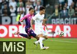 07.06.2024, Fussball, Lnderspiel, Testspiel 2023/24, Deutschland - Griechenland, im Borussia-Park Mnchengladbach. (L-R) Jamal Musiala (Deutschland) gegen Lazaros Rota (Griechenland)


