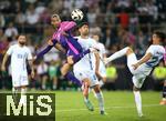 07.06.2024, Fussball, Lnderspiel, Testspiel 2023/24, Deutschland - Griechenland, im Borussia-Park Mnchengladbach. (L-R) Leroy Sane (Deutschland) gegen Andreas Bouchalakis (Griechenland) und Dimitrios Giannoulis (Griechenland)


