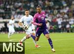 07.06.2024, Fussball, Lnderspiel, Testspiel 2023/24, Deutschland - Griechenland, im Borussia-Park Mnchengladbach. (L-R) Christis Tzolis (Griechenland) gegen Leroy Sane (Deutschland)


