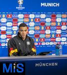 14.06.2024, Fussball UEFA EURO 2024, Vorrunde, 1.Spieltag, Erffnungsspiel Deutschland - Schottland, in der Fuball Arena Mnchen.  Pressekonferenz nach dem Spiel mit Player of the Match Jamal Musiala (Deutschland) 