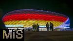 14.06.2024, Fussball UEFA EURO 2024, Vorrunde, 1.Spieltag, Erffnungsspiel Deutschland - Schottland, in der Fuball Arena Mnchen. Das Stadion ist aussen mit den Landesflaggen (Deutschland und Schottland) illuminiert.