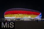 14.06.2024, Fussball UEFA EURO 2024, Vorrunde, 1.Spieltag, Erffnungsspiel Deutschland - Schottland, in der Fuball Arena Mnchen. Das Stadion ist aussen mit den Landesflaggen (Deutschland und Schottland) illuminiert. 