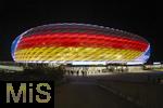 14.06.2024, Fussball UEFA EURO 2024, Vorrunde, 1.Spieltag, Erffnungsspiel Deutschland - Schottland, in der Fuball Arena Mnchen. Das Stadion ist aussen mit den Landesflaggen (Deutschland und Schottland) illuminiert. 