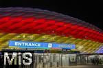 14.06.2024, Fussball UEFA EURO 2024, Vorrunde, 1.Spieltag, Erffnungsspiel Deutschland - Schottland, in der Fuball Arena Mnchen. Das Stadion ist aussen mit den Landesflaggen (Deutschland und Schottland) illuminiert. 