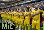 17.06.2024, Fussball UEFA EURO 2024, Vorrunde, Match 10, Rumnien - Ukraine, in der Fuball Arena Mnchen. Ersatzspieler Rumnien bei der Hymne ergriffen, Horatiu Moldovan (Rumnien), Valentin Mihaila (Rumnien), Bogdan Racovitan (Rumnien), Vasile Mogos (Rumnien), Alexandru Cicaldau (Rumnien), Ianis Hagi (Rumnien), 

