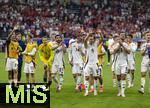 23.06.2024, Fussball UEFA EURO 2024, Vorrunde, 3.Spieltag, Schweiz - Deutschland, in der Frankfurt-Arena in Frankfurt am Main, Jubel nach dem Spiel bei der Deutschen Mannschaft hier Robin Koch (Deutschland), Chris Jan Fhrich (Deutschland), Torwart Manuel Neuer (Deutschland), Ilkay Gndogan (Deutschland), Maximilian Beier (Deutschland), Josua Kimmich (Deutschland), Niclas Fllkrug (Deutschland) 
