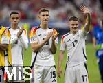 23.06.2024, Fussball UEFA EURO 2024, Vorrunde, 3.Spieltag, Schweiz - Deutschland, in der Frankfurt-Arena in Frankfurt am Main, Schlussjubel Jamal Musiala (Deutschland), Nico Schlotterbeck (Deutschland), Florian Wirtz (Deutschland) 
