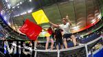 23.06.2024, Fussball UEFA EURO 2024, Vorrunde, 3.Spieltag, Schweiz - Deutschland, in der Frankfurt-Arena in Frankfurt am Main,  Deutsche Fans feiern den Erfolg mit ihren Landesflaggen 
