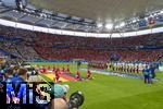 23.06.2024, Fussball UEFA EURO 2024, Vorrunde, 3.Spieltag, Schweiz - Deutschland, in der Frankfurt-Arena in Frankfurt am Main, Beide Mannschaften haben sich zur Hymne auf den Platz aufgestellt. Torwart Manuel Neuer (Deutschland), Toni Kroos (Deutschland), Antonio Rdiger (Deutschland), Kai Havertz (Deutschland), Robert Andrich (Deutschland), Jonathan Tah (Deutschland), vorne v.li: Maximilian Mittelstdt (Deutschland), Ilkay Gndogan (Deutschland), Josua Kimmich (Deutschland), Jamal Musiala (Deutschland), Florian Wirtz (Deutschland). 
