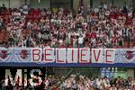 30.06.2024, Fussball UEFA EURO 2024, Achtelfinale, Spanien - Georgien, im Kln Stadion, BELIEVE (Glaube) steht bei den Georgischen Fans in groen Lettern 

