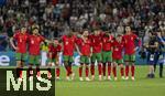 01.07.2024, Fussball UEFA EURO 2024, Achtelfinale, Portugal - Slowenien, in der Frankfurt Arena Frankfurt am Main, v.l. Joao Palhinha (Portugal), Ruben Neves (Portugal), Cristiano Ronaldo (Portugal), Nuno Mendes (Portugal), Bernardo Silva (Portugal) , Ruben Dias (Portugal), Nelson Semedo (Portugal), Francisco Conceicao (Portugal) und Cristiano Ronaldo (Portugal) stehen in einer Reihe

