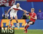 02.07.2024, Fussball UEFA EURO 2024, Achtelfinale, sterreich - Trkei, in der RB Arena Leipzig,     v.l. Baris Yilmaz (Trkei) gegen Nicolas Seiwald (sterreich) 

