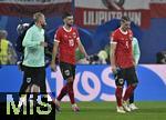 02.07.2024, Fussball UEFA EURO 2024, Achtelfinale, sterreich - Trkei, in der RB Arena Leipzig,   v.l. Konrad Laimer (sterreich), Florian Grillitsch (sterreich) und Marcel Sabitzer (sterreich) sind nach dem Spiel enttuscht.  

