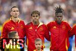 09.07.2024, Fussball UEFA EURO 2024, Halbfinale, Spanien - Frankreich, in der Mnchner-Fussball-Arena. v.li: Fabian (Spanien), Lamine Yamal (Spanien), Nico Williams (Spanien). 
