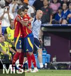 09.07.2024, Fussball UEFA EURO 2024, Halbfinale, Spanien - Frankreich, in der Mnchner-Fussball-Arena. Torjubel Lamine Yamal (Spanien) mit Alvaro Morata (li, Spanien) 
