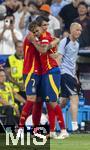 09.07.2024, Fussball UEFA EURO 2024, Halbfinale, Spanien - Frankreich, in der Mnchner-Fussball-Arena. Torjubel Lamine Yamal (Spanien) mit Alvaro Morata (li, Spanien) 
