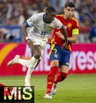 09.07.2024, Fussball UEFA EURO 2024, Halbfinale, Spanien - Frankreich, in der Mnchner-Fussball-Arena. v.li: Ousmane Dembele (Frankreich) gegen Alvaro Morata (Spanien) 
