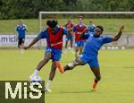 11.07.2024, Fussball 2. Bundesliga 2024/2025, 1.FC Magdeburg im Sommertrainingslager in Bad Wrishofen im Unterallgu, Pierre Nadjombe (links, Magdeburg), Daniel Heber (rechts, Magdeburg)