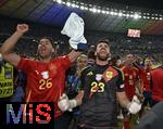 14.07.2024, Fussball UEFA EURO 2024, Finale im Berliner Olympiastadion, Spanien - England, v.l. Ayoze (Spanien), Torwart Simon Unai (Spanien) und Dani Olmo (Spanien)  jubeln.
