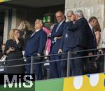 14.07.2024, Fussball UEFA EURO 2024, Finale im Berliner Olympiastadion, Spanien - England, Ehrengste, v.li: Viktor Orban (Ministerprsident von Ungarn), Friedrich Merz (CDU Bundestag), Sandor Csanyi (Ungarn) 
