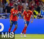 14.07.2024, Fussball UEFA EURO 2024, Finale im Berliner Olympiastadion, Spanien - England, Torjubel Nico Williams (Spanien) mit Lamine Yamal (Spanien) 
