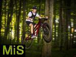 28.08.2024, Bad Wrishofen im Allgu, Sommerferien in Bayern, viel Zeit fr Schulkinder fr ihre Freizeitaktivitten. Philipp aus Bad Wrishofen beim Mountainbiken im Wald, (Modelreleased) 