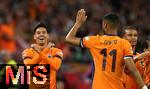 10.09.2024, Fussball UEFA Nations League 2024/25, Gruppe 3, 2. Spieltag, Niederlande - Deutschland, in der Johan Cruyff Arena Amsterdam. Jubel (L-R) Torschtze Tijjani Reijnders (Niederlande), Cody Gakpo (Niederlande), Nathan Ake (Niederlande) zum Tor zum 1:0