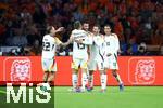 10.09.2024, Fussball UEFA Nations League 2024/25, Gruppe 3, 2. Spieltag, Niederlande - Deutschland, in der Johan Cruyff Arena Amsterdam. Jubel (L-R) David Raum (Deutschland), Nico Schlotterbeck (Deutschland), Torschtze Deniz Undav (Deutschland), Pascal Gro (Deutschland) und Jamal Musiala (Deutschland) zum Tor zum 1:1