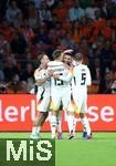 10.09.2024, Fussball UEFA Nations League 2024/25, Gruppe 3, 2. Spieltag, Niederlande - Deutschland, in der Johan Cruyff Arena Amsterdam. Jubel (L-R) David Raum (Deutschland), Nico Schlotterbeck (Deutschland), Torschtze Deniz Undav (Deutschland) und Pascal Gro (Deutschland) um Tor zum 1:1